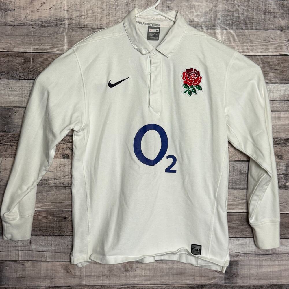 Vintage Nike Mens England Rugby National Team Polo Shirt Medium White Supporters